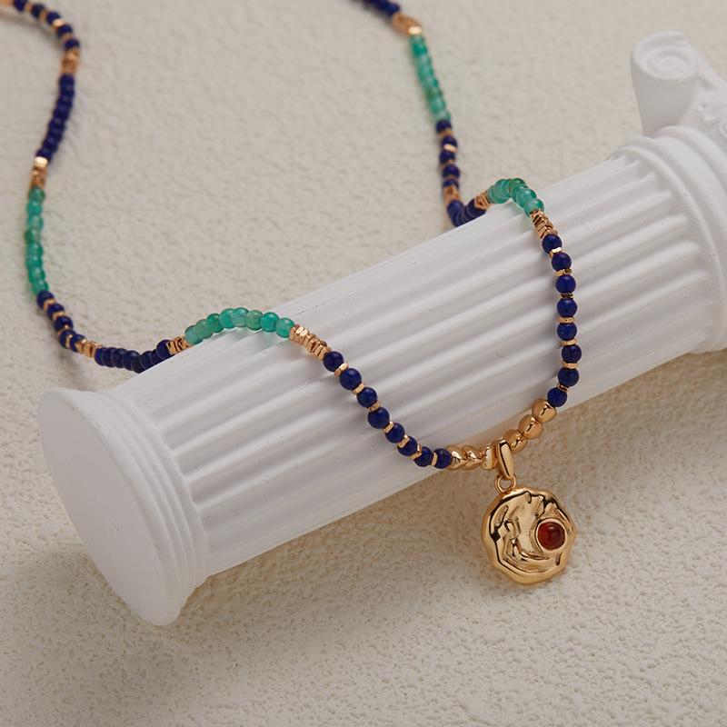 S925 Sterling Silver Irregular Silver Beads Natural Chalcedony Lapis Lazuli Colored Treasure Beaded Necklace Women'S Earrings