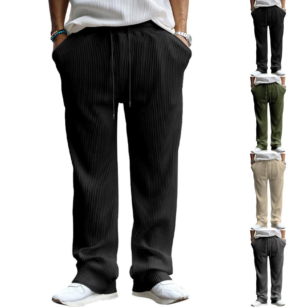 Men's Casual Trousers Men's Loose Straight Striped High Waist Wide Leg Trousers