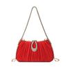 Women's Elegant Satin Evening Bag Pleated Clutch Wedding Purse Chains Party Prom Handbags with Rhinestones for Wedding Bride