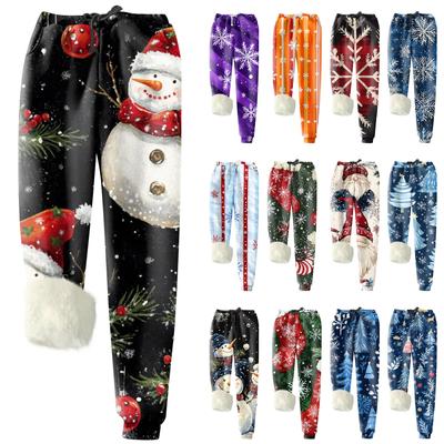 Women's Fashion Christmas Printed Sports Loose Thickened Thick Fleece Warm Pants