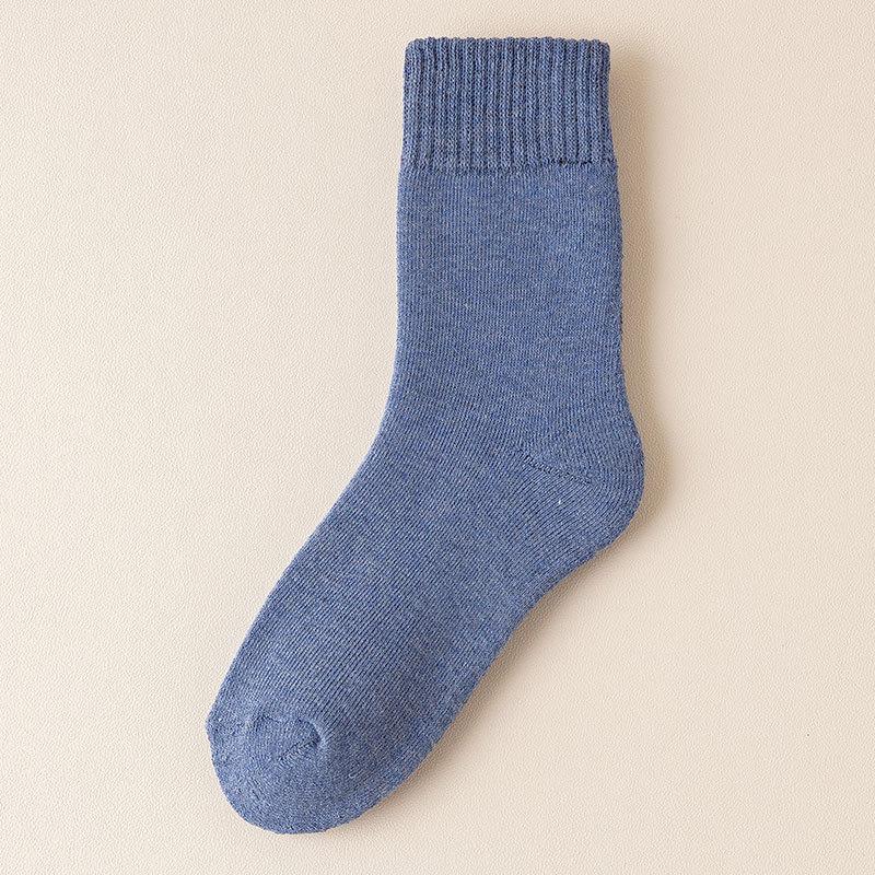 Women's Autumn and Winter Fleece Mid-calf Socks In Solid Color, Thickened Loops, Warm Towels, Sweat-absorbing Long Calf Socks