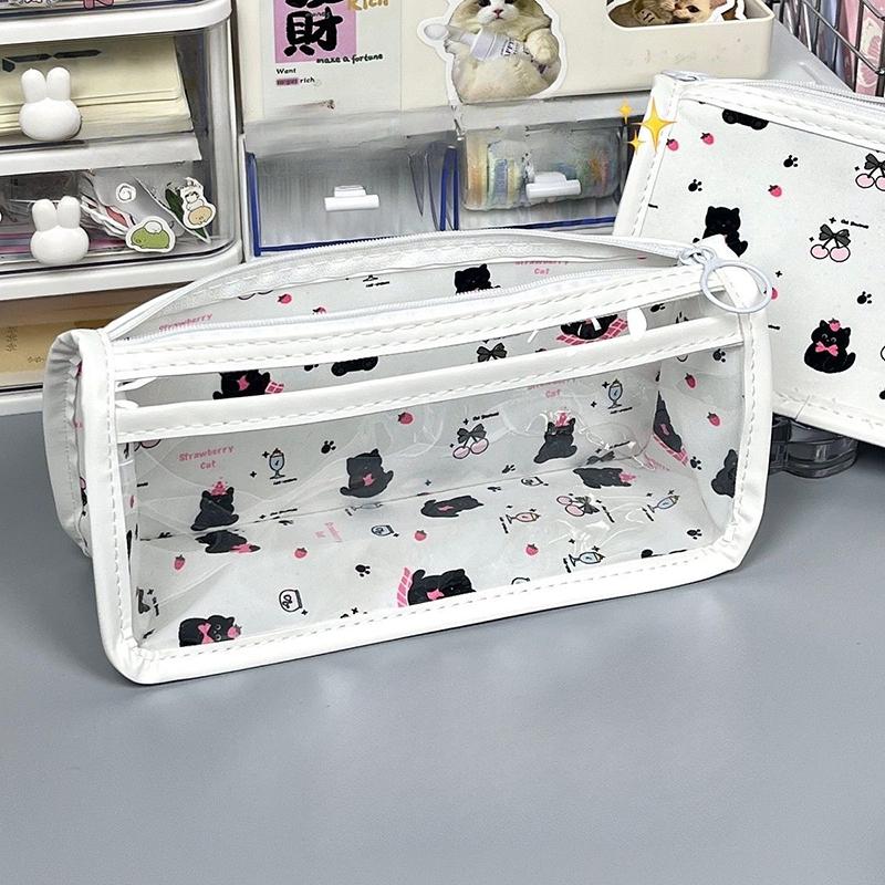 Новый прозрачный пенал с черным котиком, милый эстетичный пенал в корейском стиле, прочные школьные принадлежности 1pc