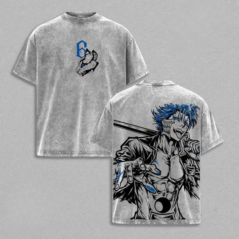 Anime BLEACH Grimmjow Jaegerjaques Printed Tee Men Women Cotton Tshirts Vintage Washed T-shirt Harajuku Unisex Oversized T Shirt