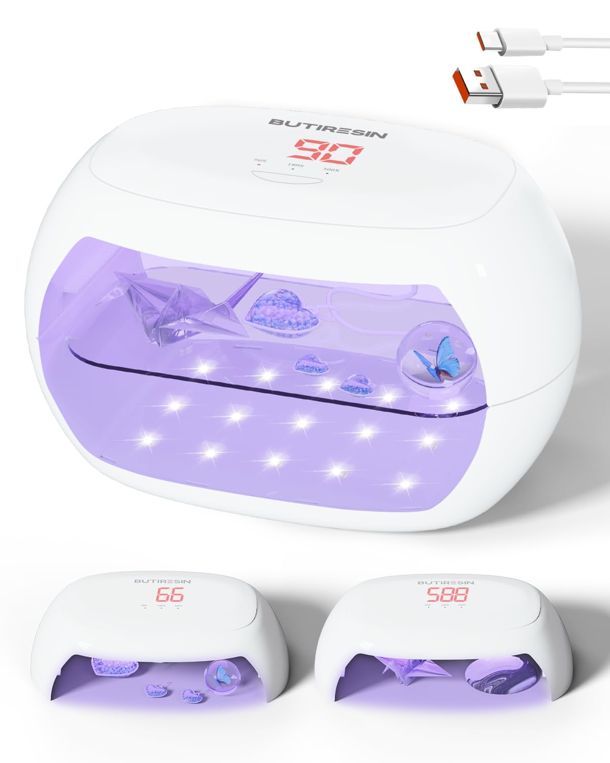 

BUTIRESIN UV Light for Resin 30 Gel Nail Nail Craft Curing Timer USB Cable 600 Curing, 36W, LEDs, Magnetic, Light, Lamp, Light, Setting, Type-C [90, белый