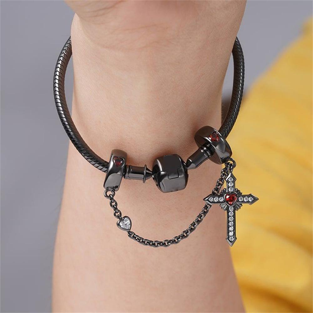 Beautifulcopper Jesus Cross Rose Bead Pendant Safety Chain Suitable For Original Bracelet Diy Accessories Exquisite Jewelry