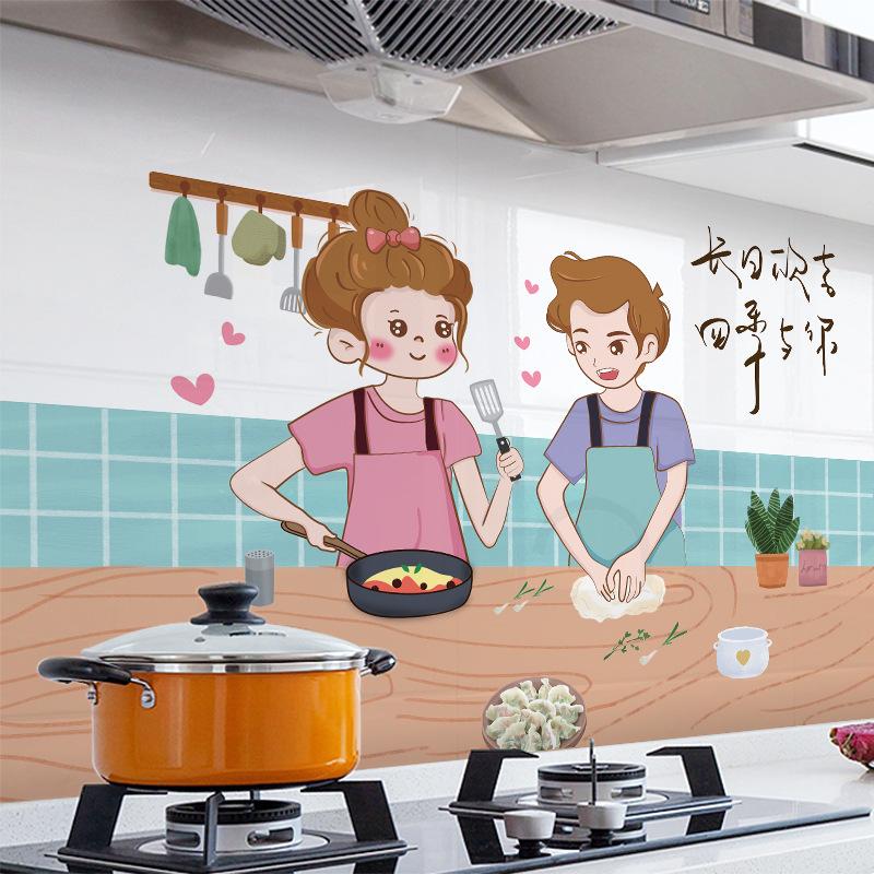 Autocolant nou de uz casnic pentru bucătărie, rezistent la ulei, impermeabil și rezistent la temperaturi înalte, autocolant de perete pentru aragaz, desene animate, folie de aluminiu, autocolant autoadeziv pentru faianță