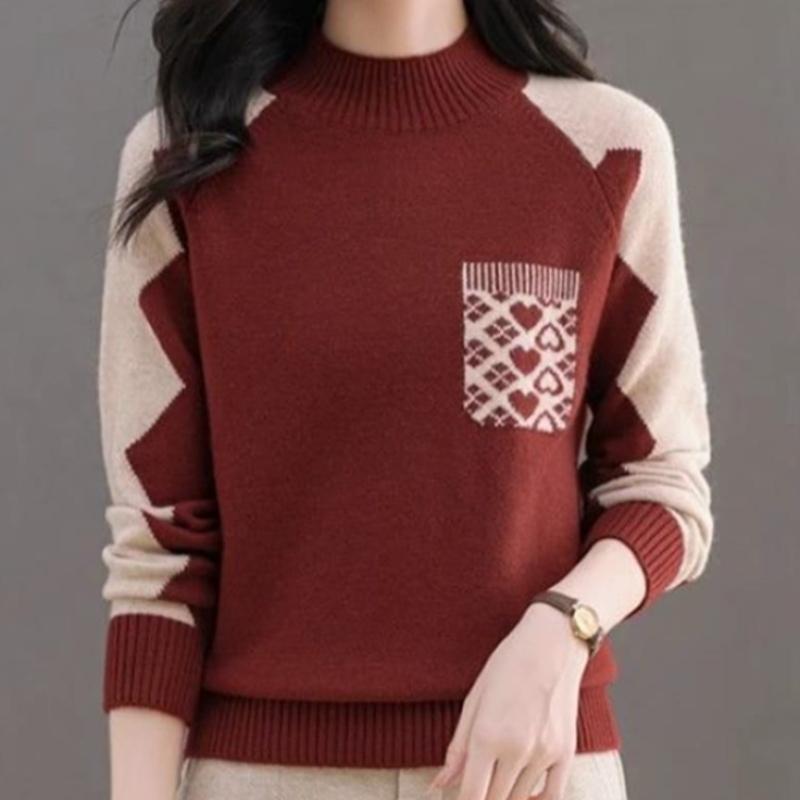 Navava Women Daily Heart Color Point Half Turtleneck Long Sleeve Knit Tee Nk3437