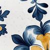 Blue Mustard Yellow Flat Pattern Shower Curtain 70.8"X70.8", Durable Polyester, Easy Clean, For Bathroom/Bathtub/Window Decor