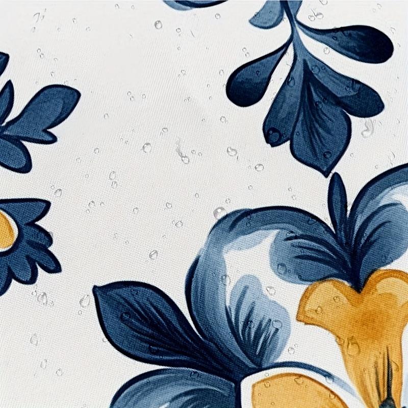 Blue Mustard Yellow Flat Pattern Shower Curtain 70.8"X70.8", Durable Polyester, Easy Clean, For Bathroom/Bathtub/Window Decor