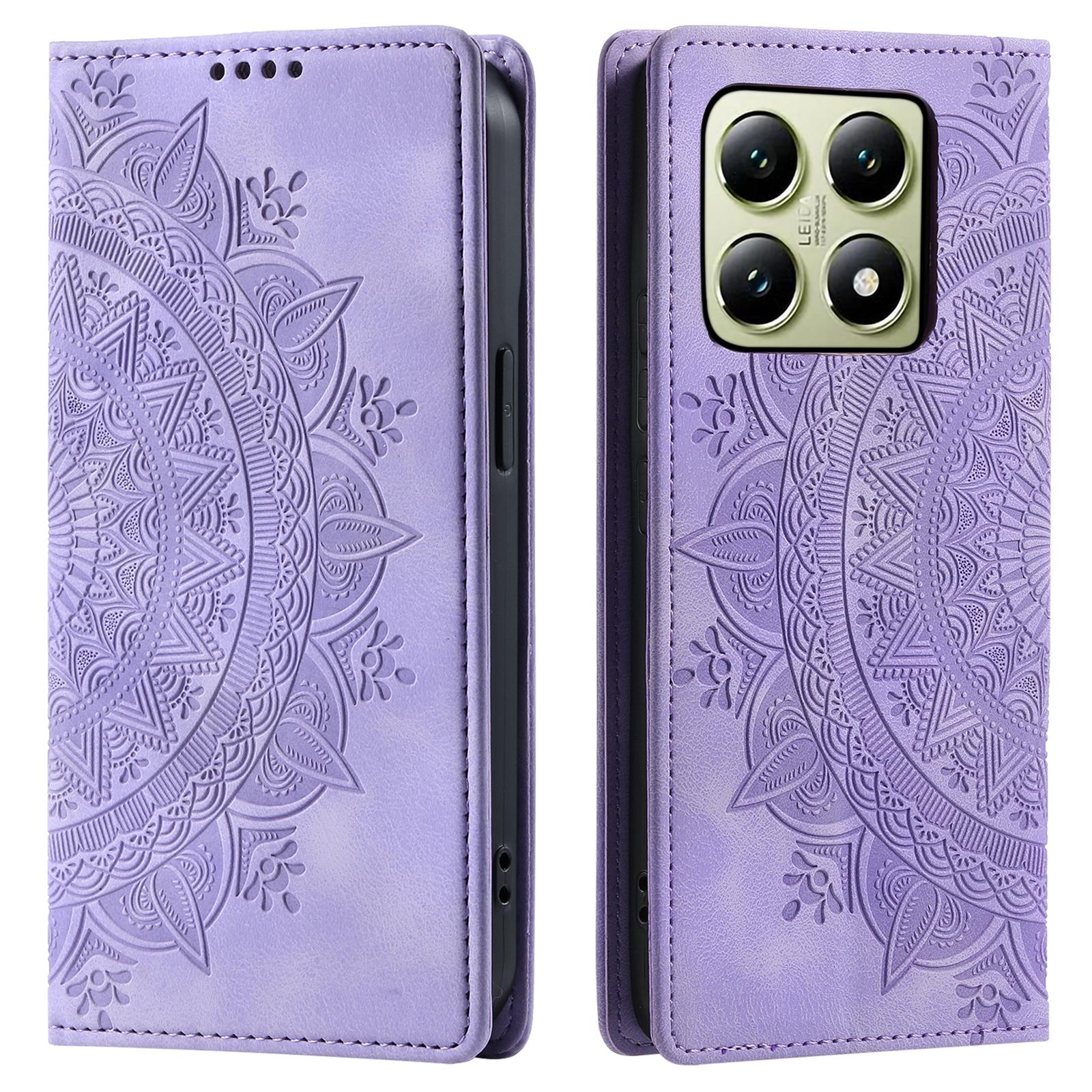 

For Xiaomi 14T Pro Case Mandala Pattern Magnetic Closing Leather Phone Cover Purple