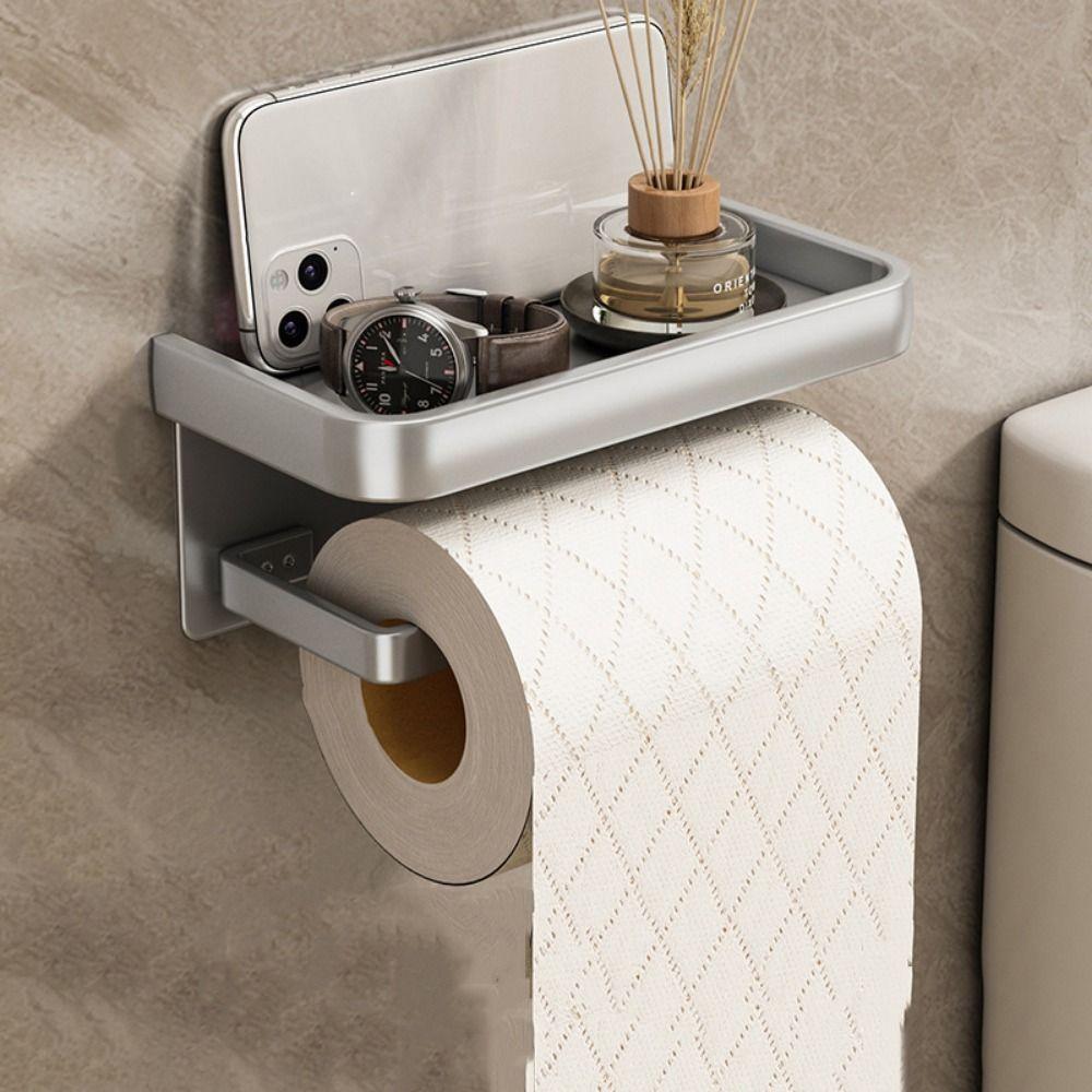 Punch-free Toilet Paper Holder Baffle Design 2-in-1 Paper Roll Rack Tissue Roll Hanger  Kitchen