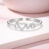 Heart Love Script Open Adjustable Ring – 925 Sterling Silver