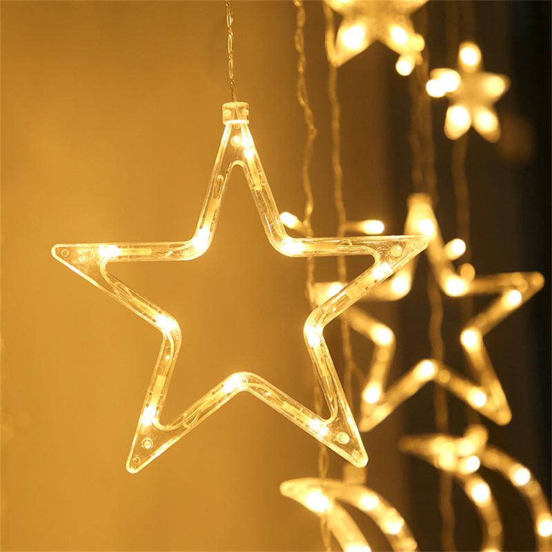 3.5m Star Moon Curtain Light Battery Powered Led Waterproof Decorative Light String For Indoor