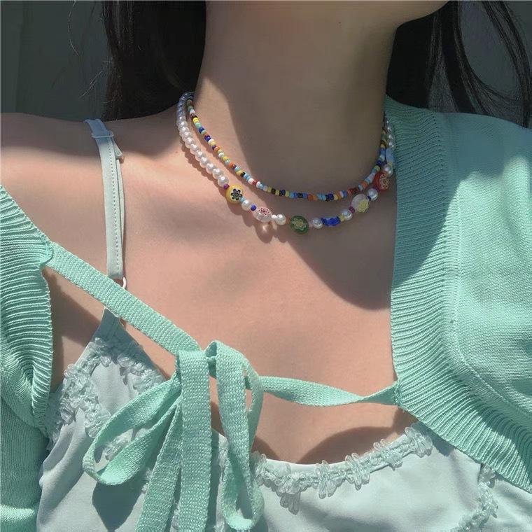 Daisy Flower Pearl Beaded Choker Necklace for Women