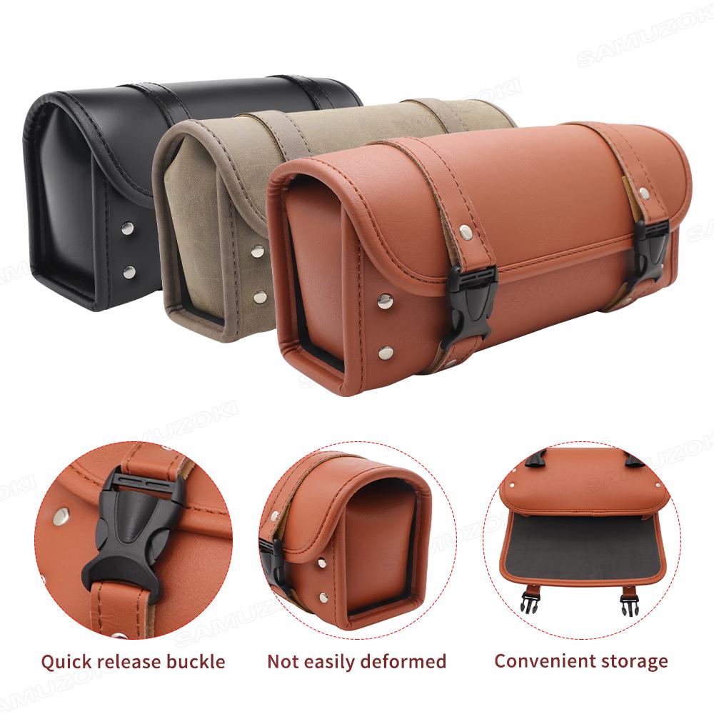 Retro Motorcycle Saddle Bags Black/Brown Leather Motorbike Side Tool Tail Bag PU Luggage Borsello Moto for Harley Universal