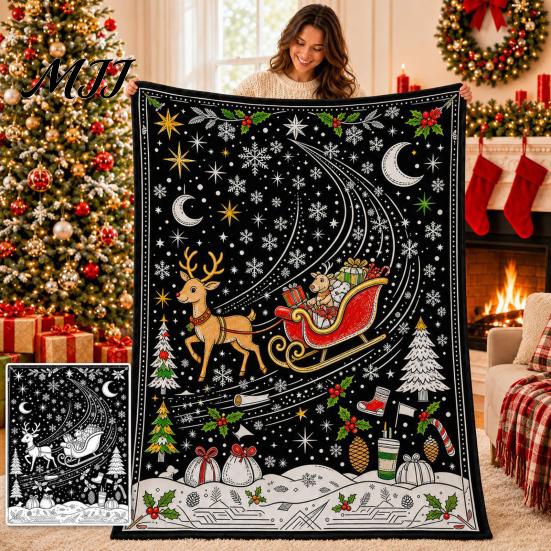 Unique Creative Celebration Gifts Christmas DIY Coloring Blanket for Adults And Kids, Color Your Own Blanket, 59" x 51" Soft Cozy Polyester