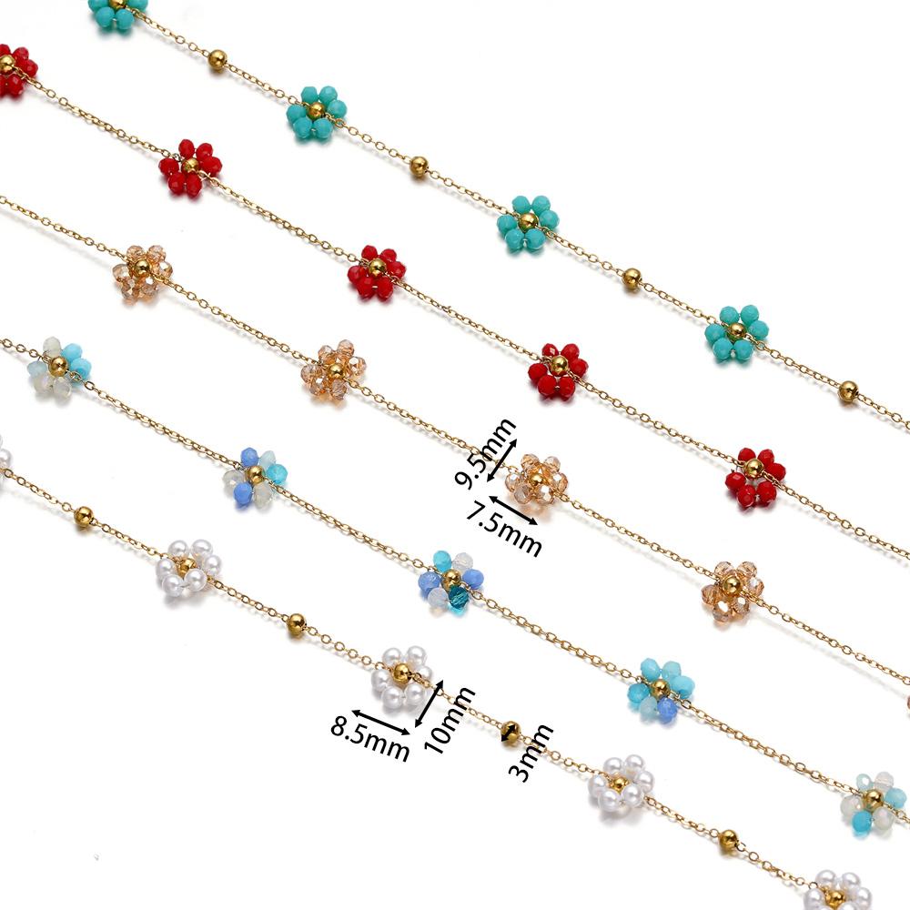 1Meter/Lot Stainless Steel Pearl Braided Flowers Flat Link Chains for DIY Handmade Jewelry Bracelet Necklace Accessories