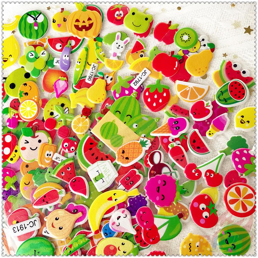 8Sheets/set Fruits and Vegetables Rewards Sticker Puffy Bubble Toys Stickers