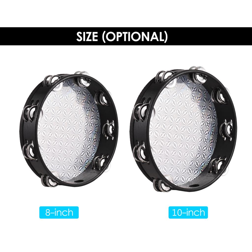 10-Zoll strahlende Tamburin-Handglocke aus Holz mit zweireihigen Schellen und reflektierendem Trommelfell