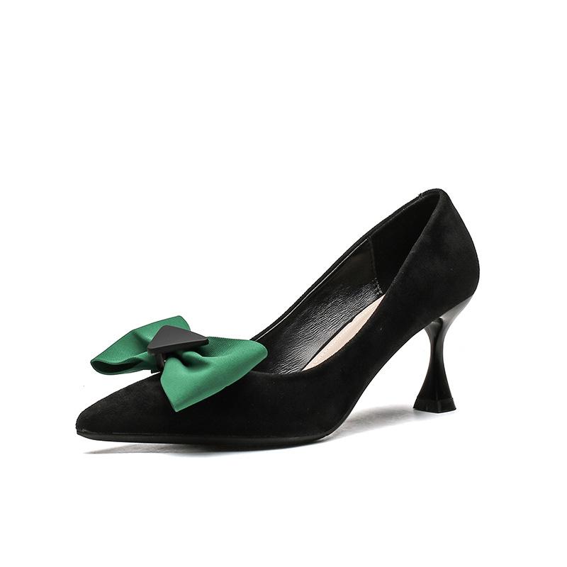 8362-15 Sweet wind triangle bow contrasting single shoes autumn 2025 new French high heels women