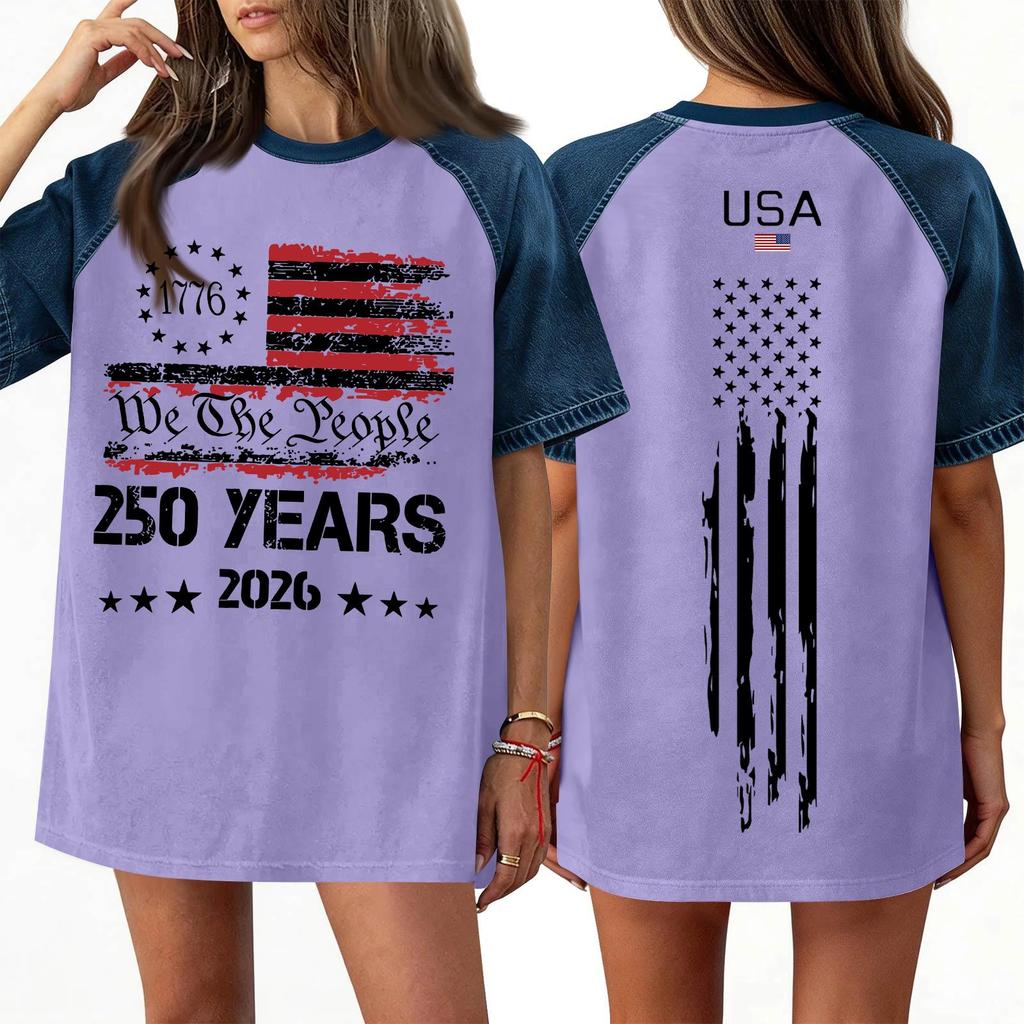 Women's Denim Patchwork Top, Casual Short-sleeved Comfortable T-shirt, Fashionable For Spring And Summer.