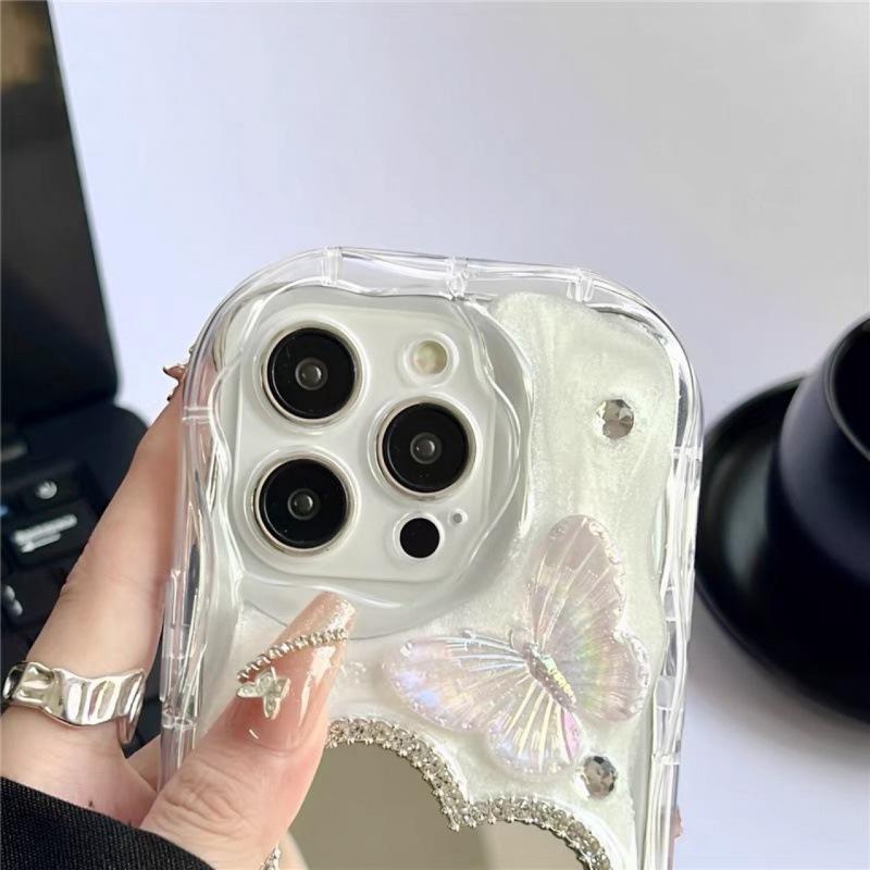 Gradual change butterfly love mirror surface for iphone15 apple phone case makeup fashion all-inclusive lens transparent