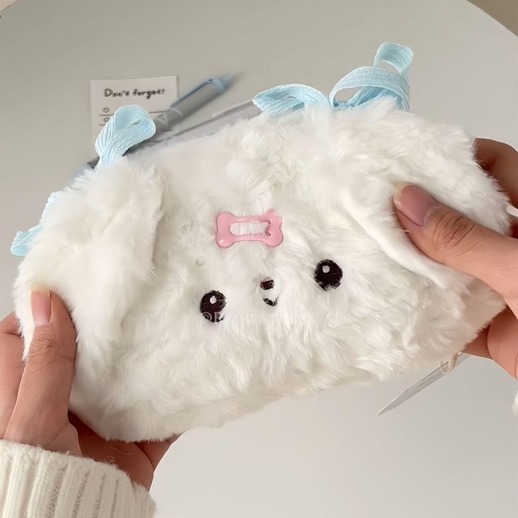 Cute Plush Pencil Case with Animal Glasses Design Large Capacity Cat Dog Shaped Makeup Bag School Stationer Bag Gift for Kids