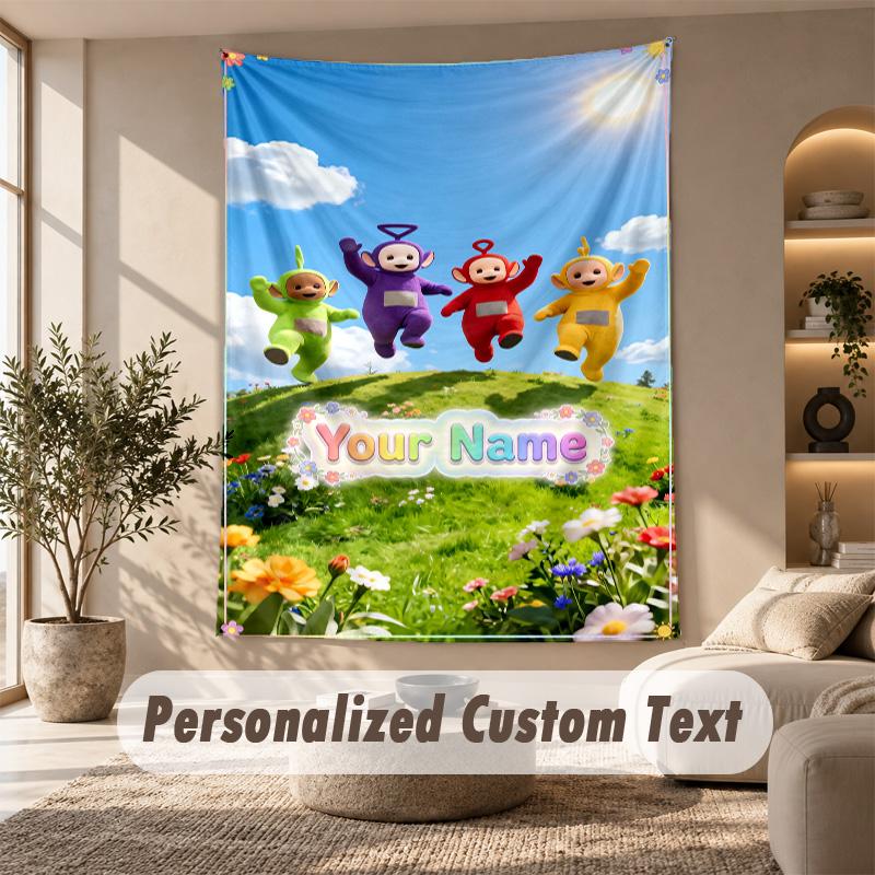 Teletubbies Tapestry, Personalized Custom Text, Wall Hanging Tapestry For Living Room Home Wall Decor