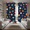 2pcs Modern Window Curtains - Semi-Sheer Light Filtering Privacy Drapes with Dark Blue Background & Multicolor Dot Pattern