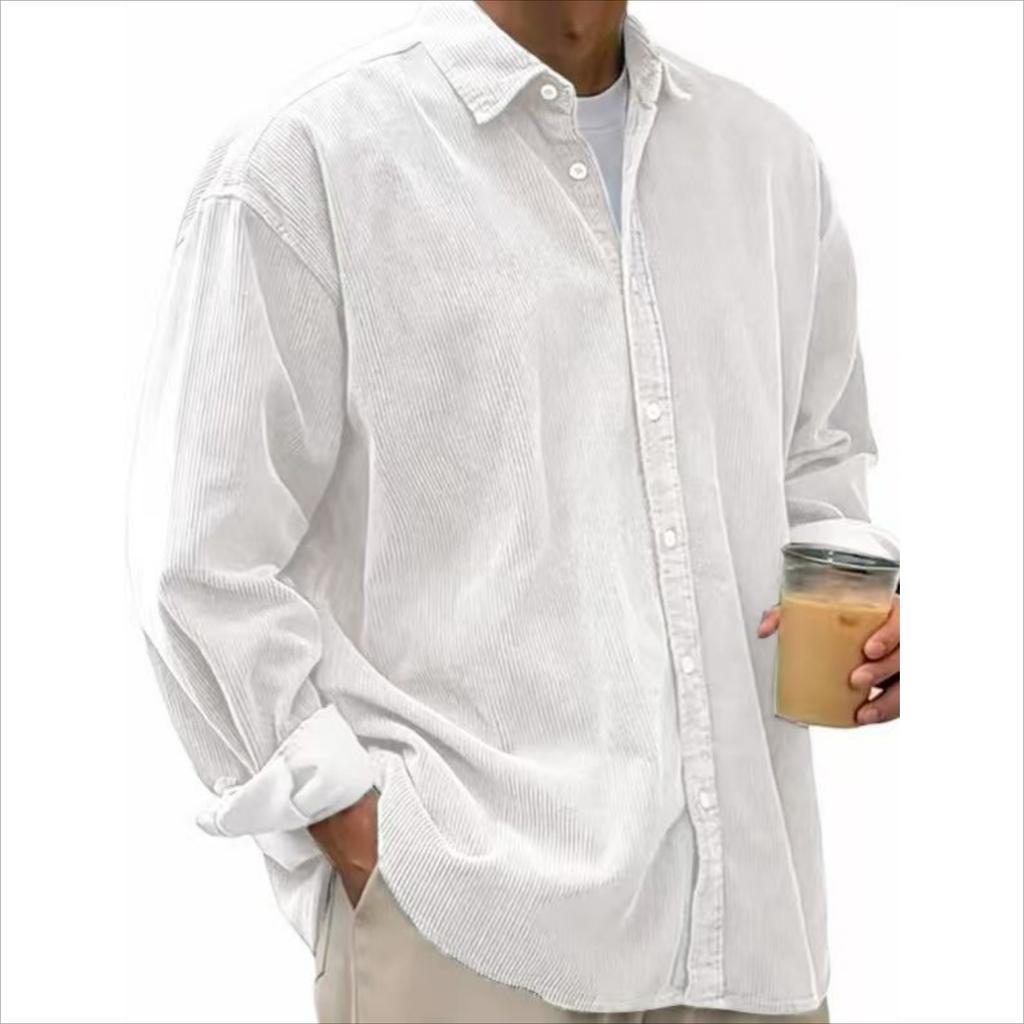 Men's Casual Loose Solid Color Corduroy Lapel Shirt