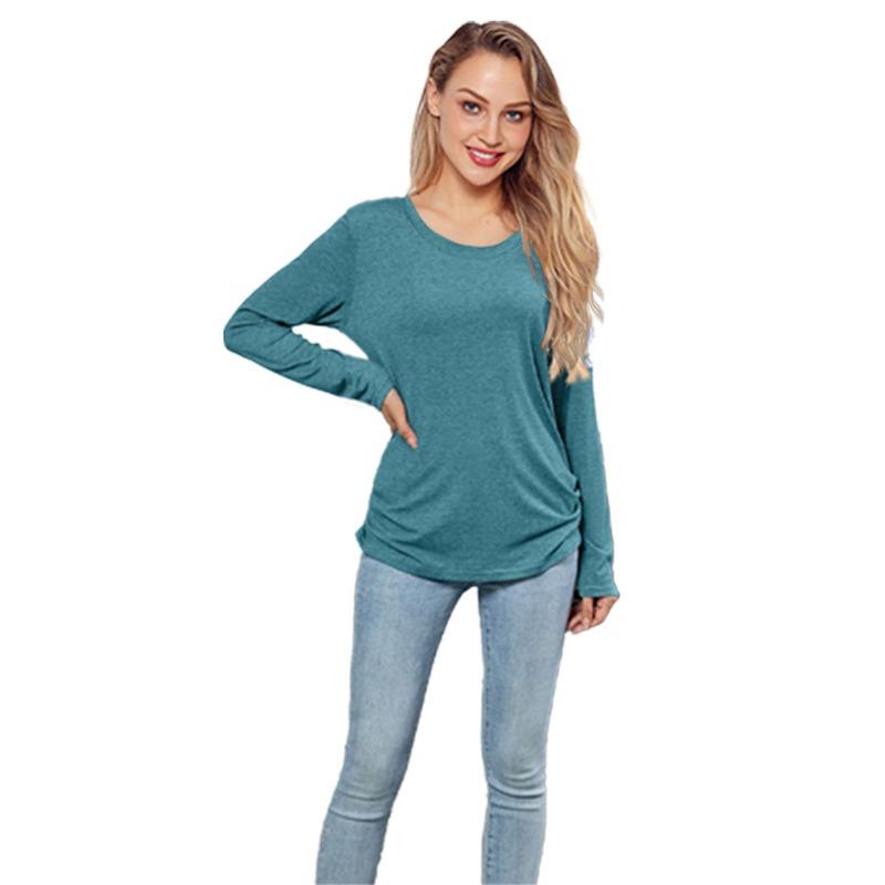 IHUASU Women's Fashion Casual Solid Color Print Long Sleeve O Neck Blouses & Shirts