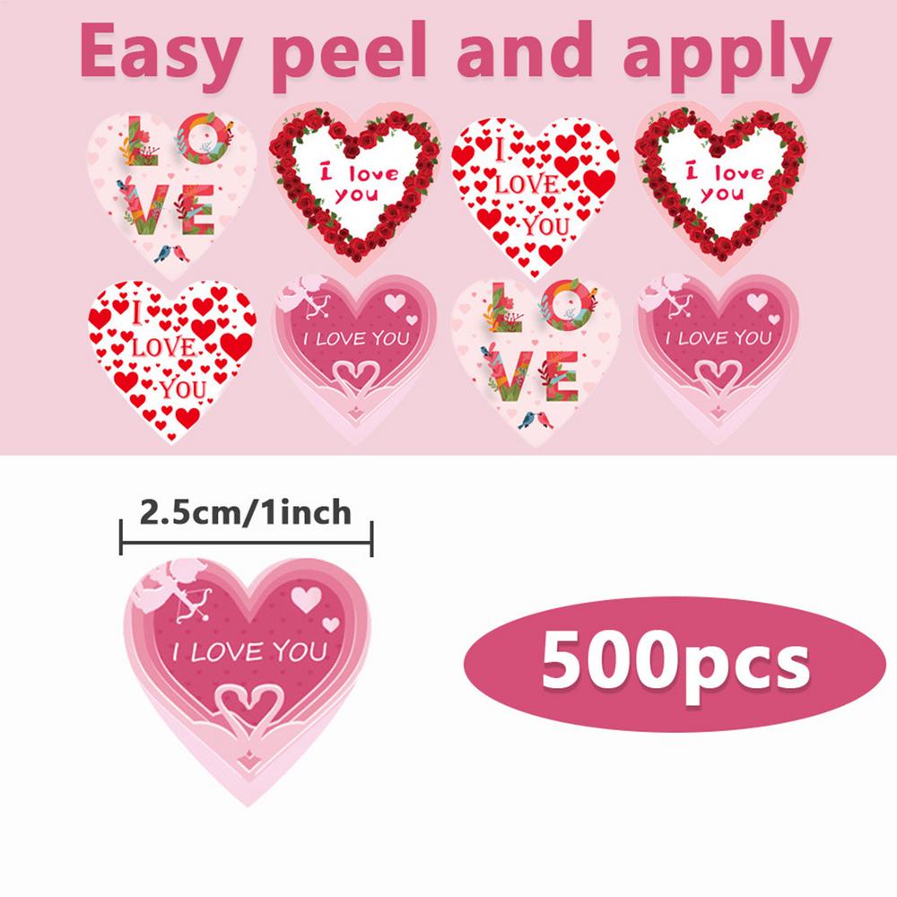 500 stickers/roll Valentine s Day heart-shaped stickers, heart-shaped labels, envelope decorations, sealing stickers 2.5cm