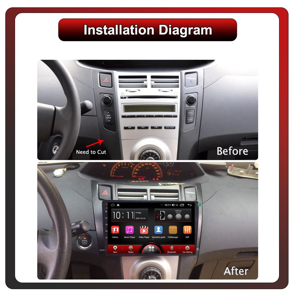 2Din Android Car-Play Car Radio,Toyota Yaris 2005-2012,Multimedia Player Head Unit Stereo GPS Navigation BT WIFI,1+16GB