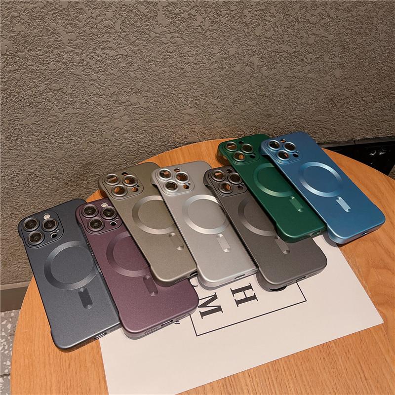 Frameless Plating Metallic Paint Magnetic Hard PC Case For Apple iPhone 15 14 13 12 Pro Max Plus Matte Anti-fingerprint Shockproof Back Cover Shell