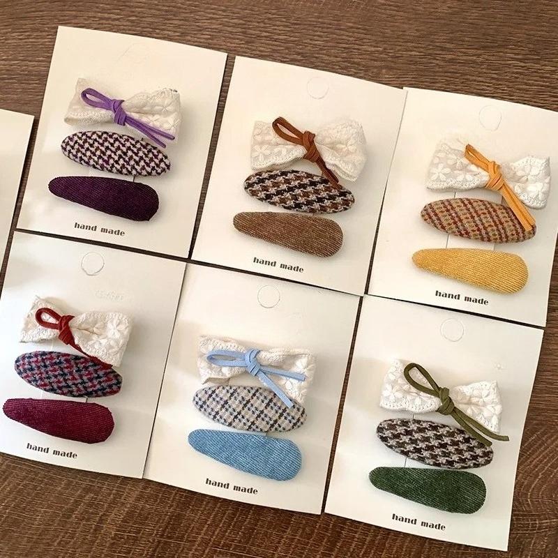 3 Pcs Fabric Plaid Waterdrop Hair Clips Sweet Butterfly Bow Children BB Clips Hair Styling Accessories Forehead Bangs Clip