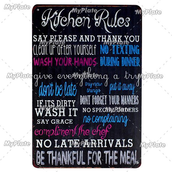 Kitchen Rules Metal Vintage Food Tin Sign Wall Decor for Kitchen Cafe Diner Bar Breakfast Metal Signs