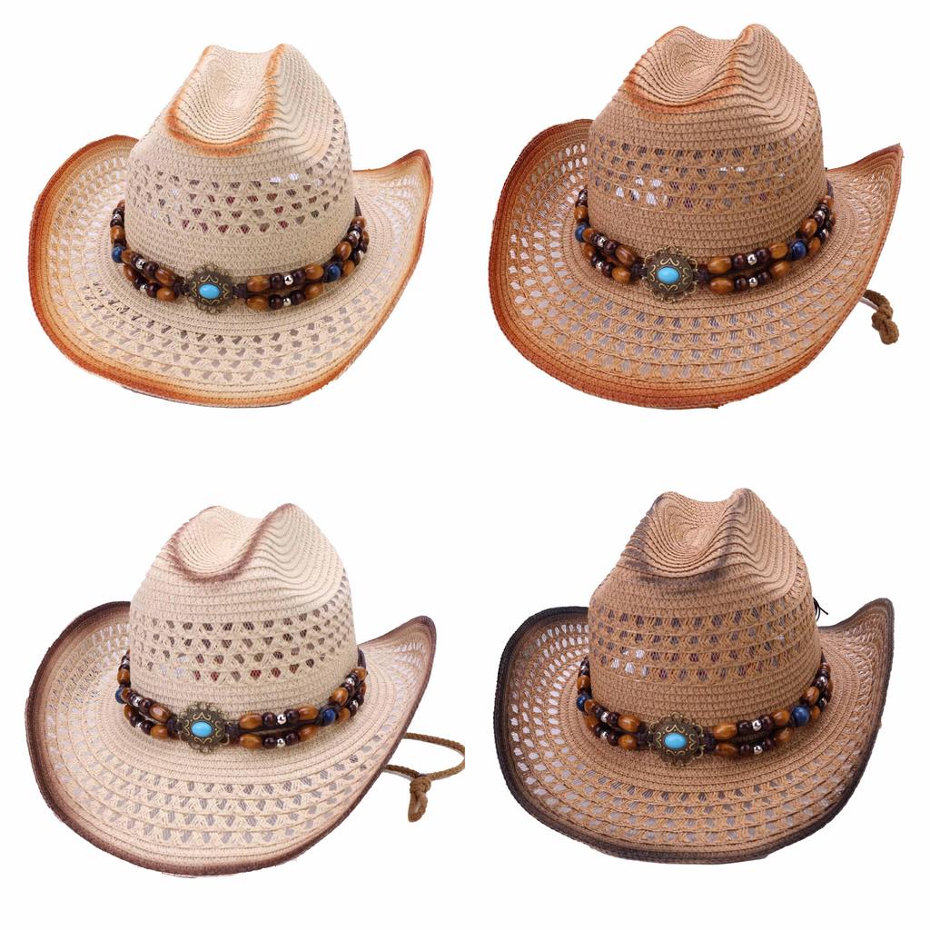 Paper Straw Cowboy Hat With Wide Brim For Summer Sun Protection And Fashion Style
