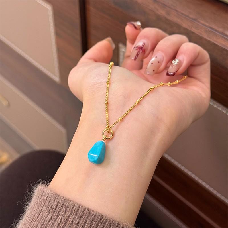 Gold Lapis Lazuli Rohstein Anhänger Halskette – Zarte Perlenkette Natürlicher Kristall Schmuck, Boho Geschenk für Frauen