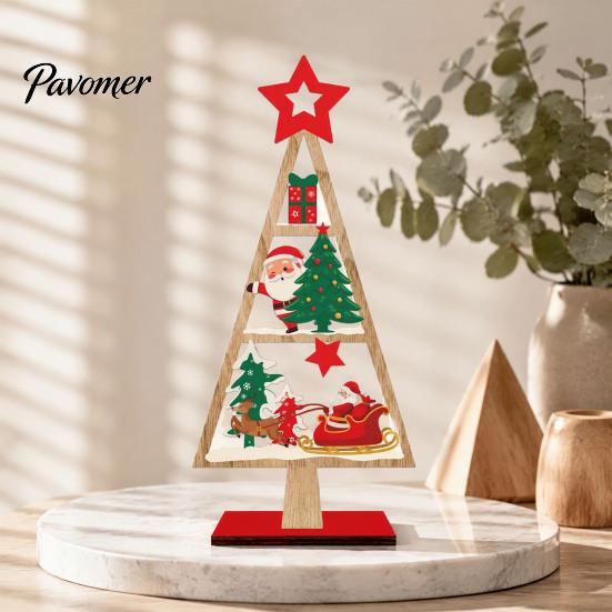 Indoor Christmas Home Decoration Wooden Tree Tabletop Sign, Rustic Gingerbread Snowman Gnome Desktop Ornament with Star Holiday Party Sign Topper,