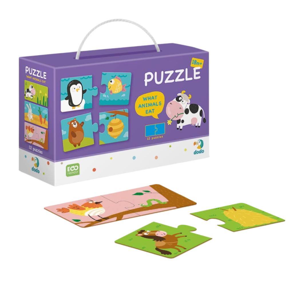 Duo Puzzle "Co Jedzą Zwierzęta" - Zestaw 12 Układanek Edukacyjnych Dla Dzieci Z Motywem Zwierząt 300118