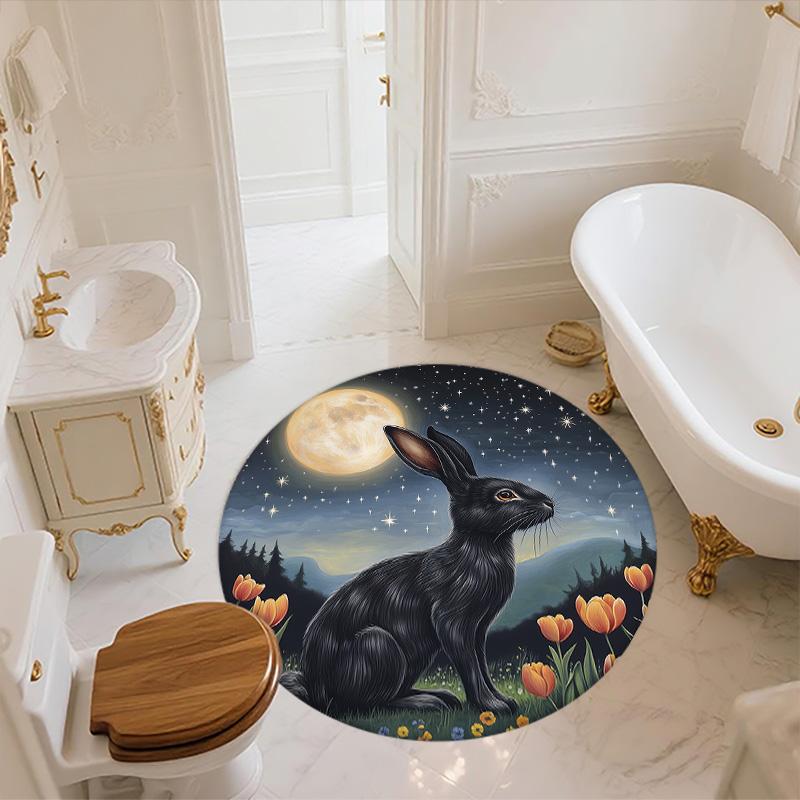 Rabbits in Flower Bush,Round Area Rug,Carpet Rug for Living Room Bedroom Sofa Playroom Decor,Non-slip Floor Mat
