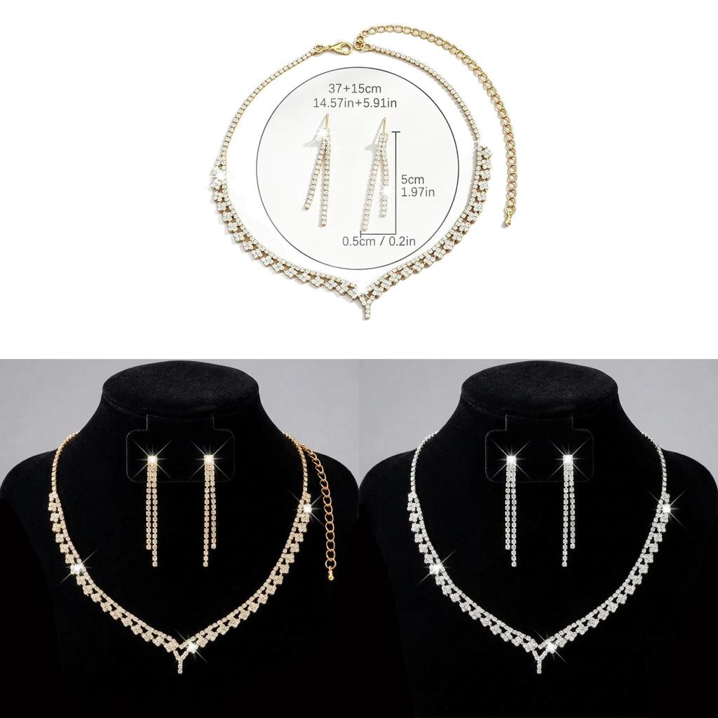 Geometric Alloy Necklace Earrings Set For Wedding With Water Drill Pendants