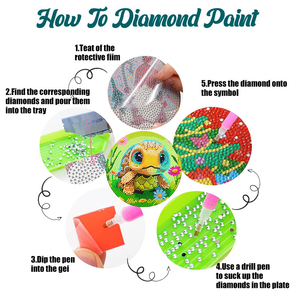 4 Pcs Wooden Diamond Painting Coasters Round Diamond Painting Placemats for Beginners Adults Art Craft Supplies for Table Decor