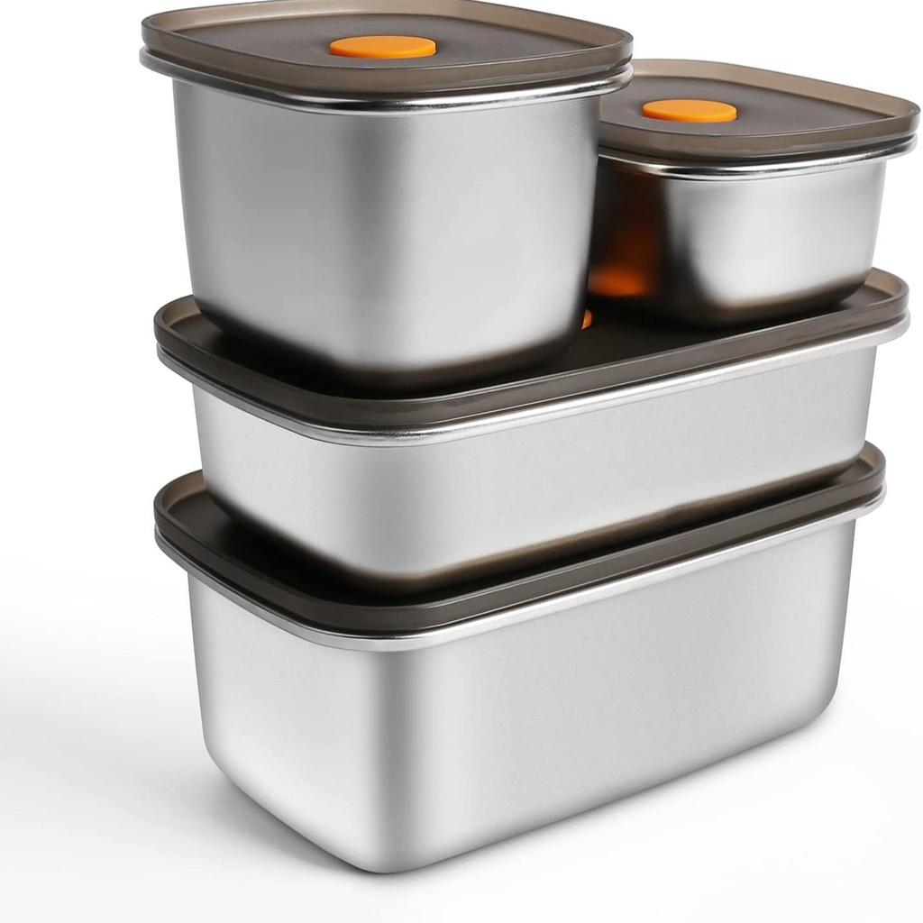 Lebensmittelbehälter aus Edelstahl, auslaufsichere Bento-Lunchbox aus Metall mit versiegelten Deckeln. BPA-freies, gesundes Essen zum Mitnehmen für Kinder und Erwachsene