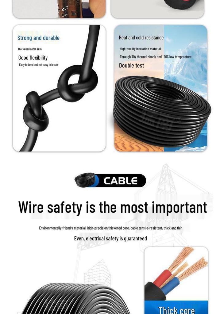Heavy-Duty Waterproof 2-Core Outdoor Beef Tendon Power Cable, 2.5mm², Antifreeze Soft Wire with Plug