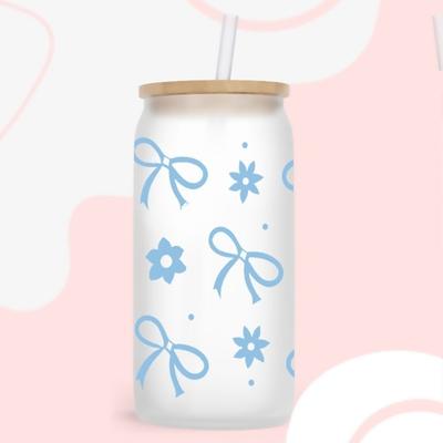 Creativity Waterproof UV DTF Transfer Sticker Smooth DIY Wrap Stickers Clear Pink Bow Decals For 16Oz Glass Cup