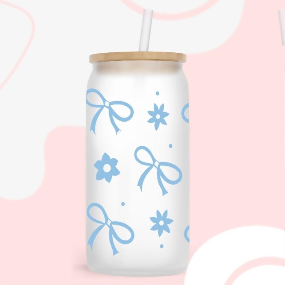 Waterproof Wrap Stickers Clear Pink Bow Decals Creativity Water Bottles Sticke  For 16Oz Glass Cup