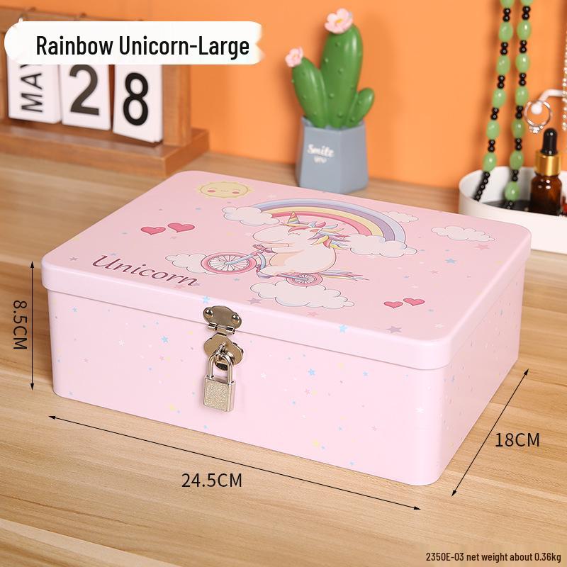 Lockable Retro Tin Box for Cosmetics, Documents, and Jewelry Storage