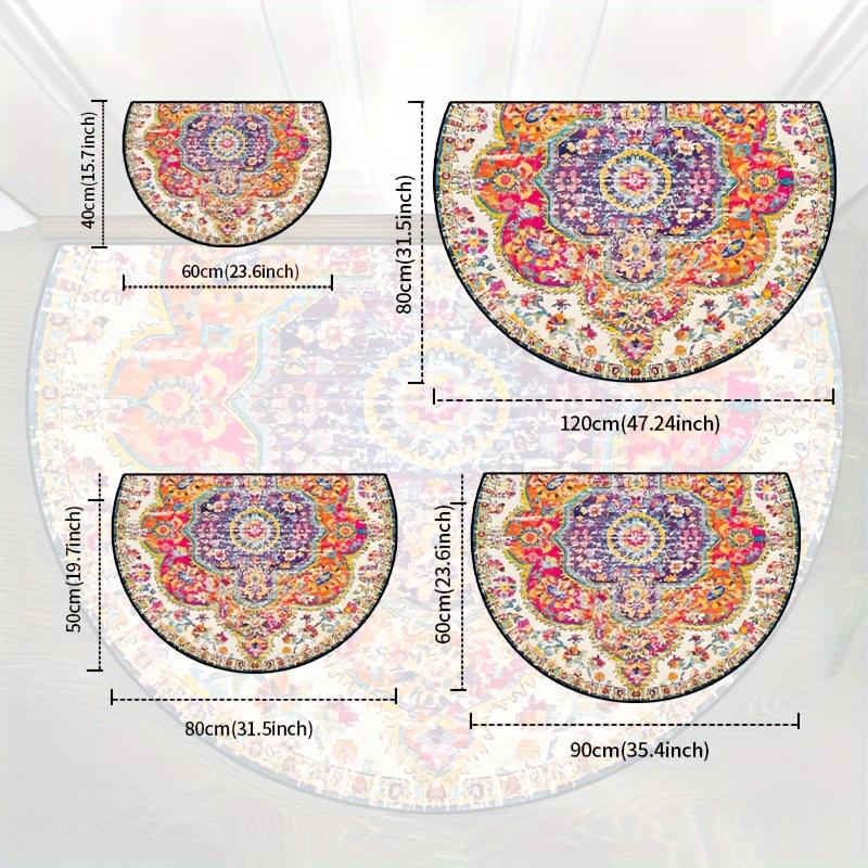 Luxury Bohemian Mandala Half Round Door Mat Jewel Floral Design 2D Flat Non Slip Machine Washable Floor Rug for Entryway Bedroom Home Decor