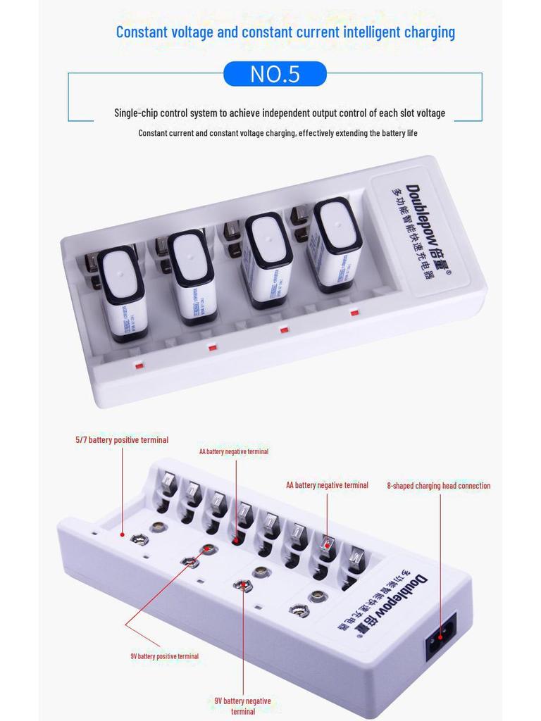 9V Lithium Battery Charger Set with Rechargeable High-Capacity 9V Batteries